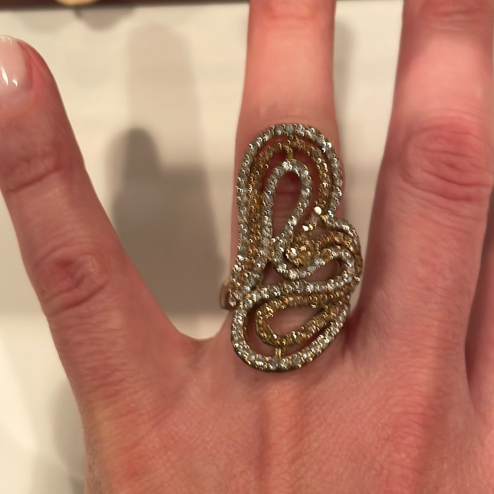 Cache silver and rhinestone crystal ring size 6
